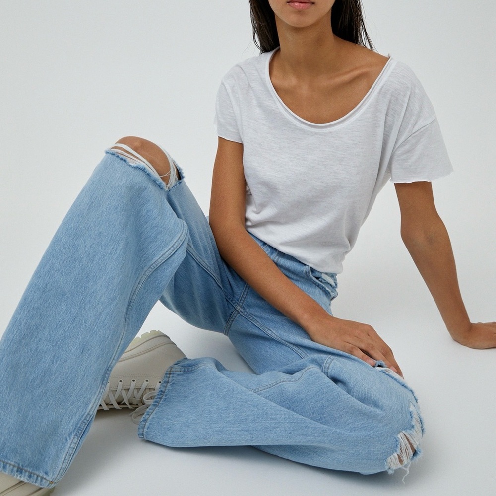 ASOS Pull & Bear Distressed Wide Leg Jeans